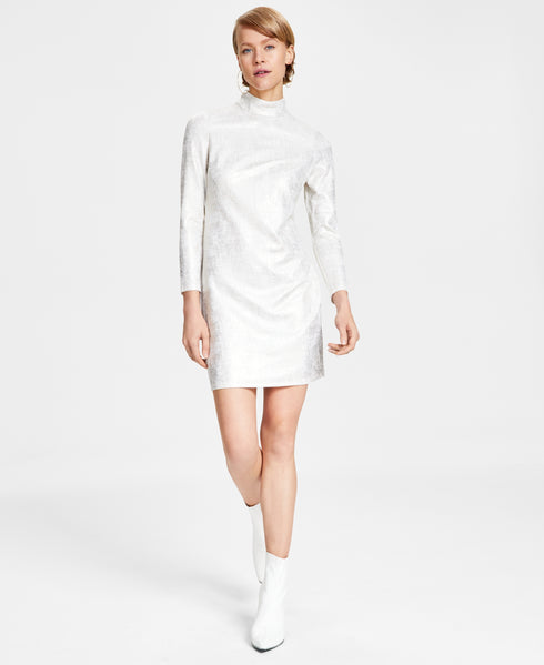 Women's Metallic Mock-Turtleneck Sheath Dress